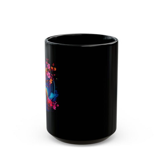 Cherry Blossom Black Mug, Coffee Cup, Tea Mug, Gift for Her, Decorative Drinkware, Home Office Essentials