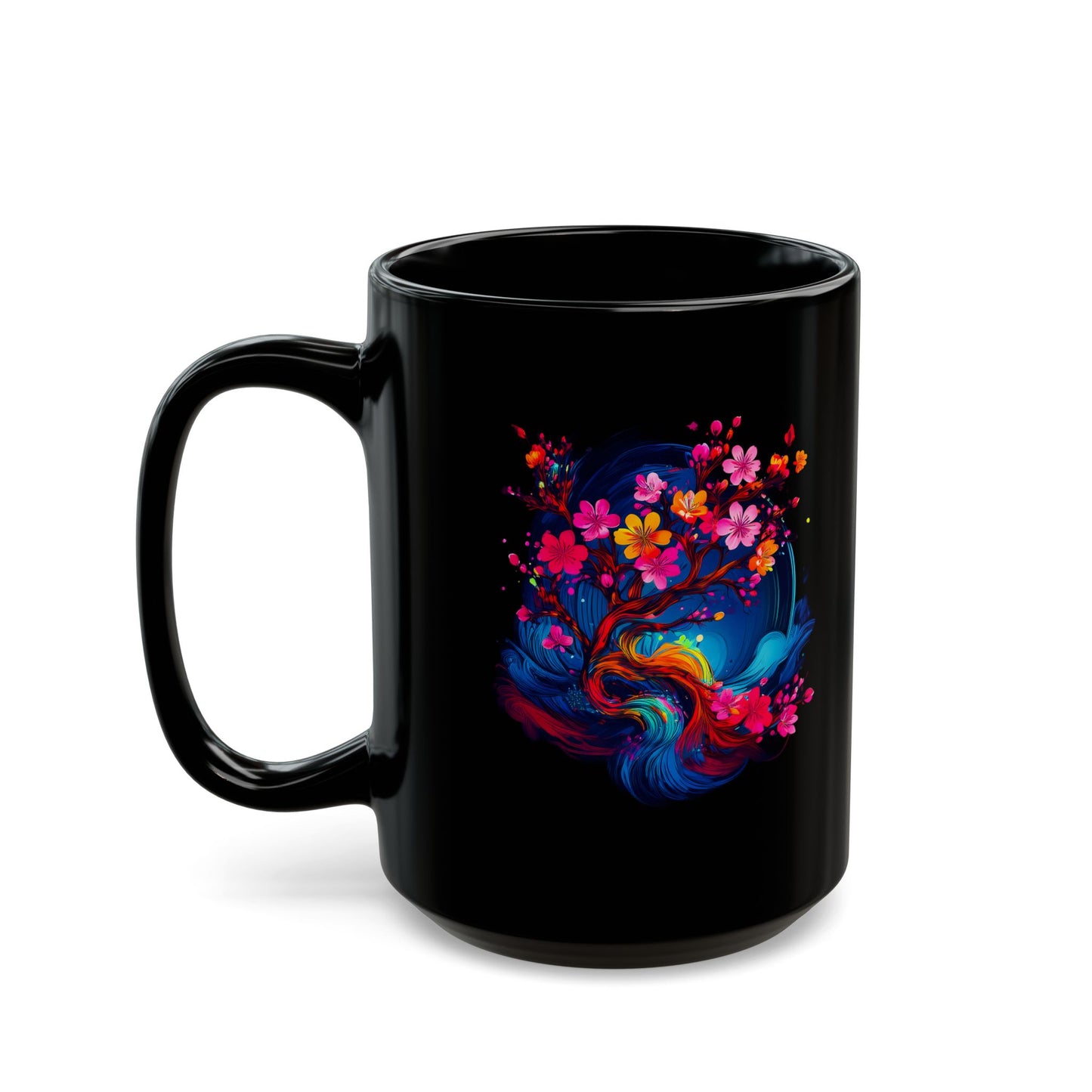 Cherry Blossom Black Mug, Coffee Cup, Tea Mug, Gift for Her, Decorative Drinkware, Home Office Essentials