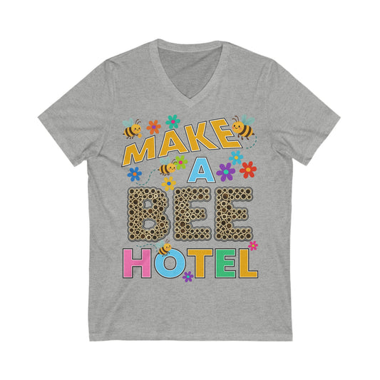Adult Bee Hotel V-Neck Tee, Eco-Friendly Gift, Bee Conservation T-Shirt - Help Bees!