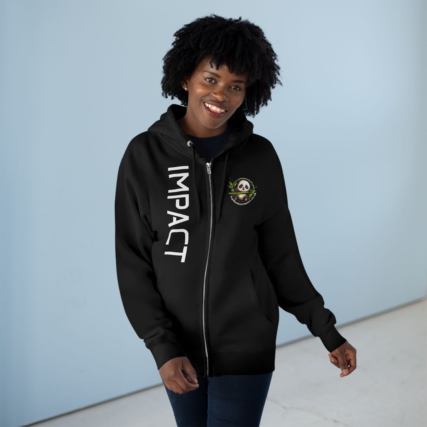 Panda Impact Unisex Zip Hoodie, Panda Hoodie, Black Zip Sweatshirt, Eco-Friendly Apparel, Gift for Animal Lovers, Nature Lovers