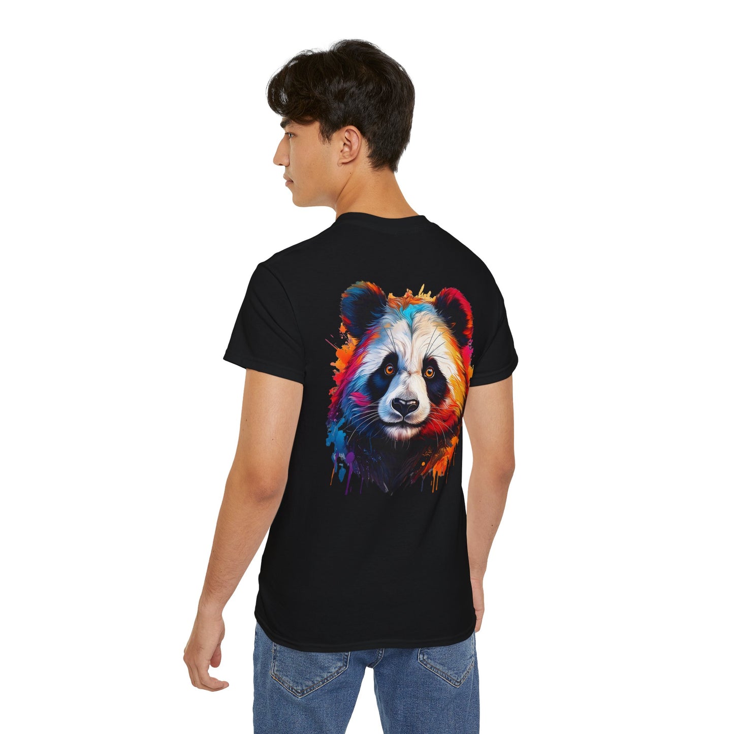 Panda Colour Explosion Tee, Large Panda Image on Rear of Tee, Unisex T-Shirt, Animal Lover Gift, Casual Wear, Eco-Friendly Apparel.