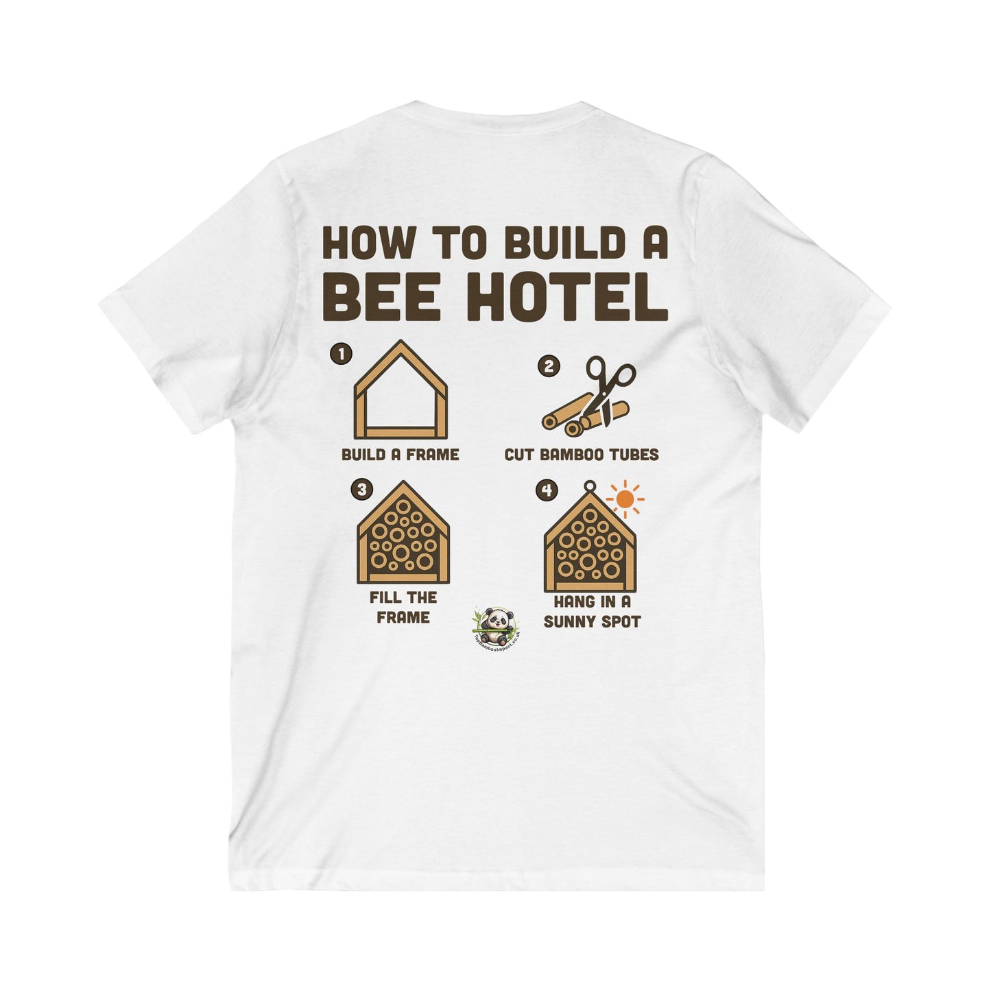 Adult Bee Hotel V-Neck Tee, Eco-Friendly Gift, Bee Conservation T-Shirt - Help Bees!