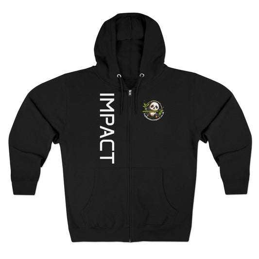 Panda Impact Unisex Zip Hoodie, Panda Hoodie, Black Zip Sweatshirt, Eco-Friendly Apparel, Gift for Animal Lovers, Nature Lovers
