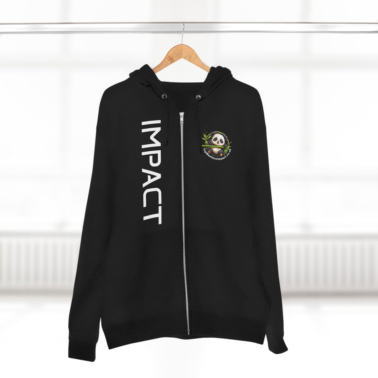 Panda Impact Unisex Zip Hoodie, Panda Hoodie, Black Zip Sweatshirt, Eco-Friendly Apparel, Gift for Animal Lovers, Nature Lovers