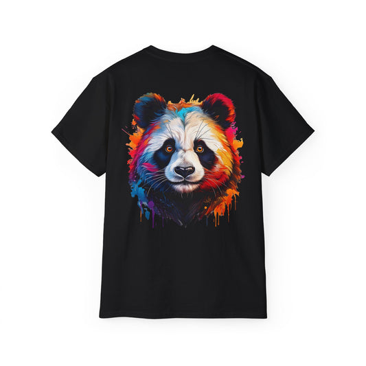 Panda Colour Explosion Tee, Large Panda Image on Rear of Tee, Unisex T-Shirt, Animal Lover Gift, Casual Wear, Eco-Friendly Apparel.