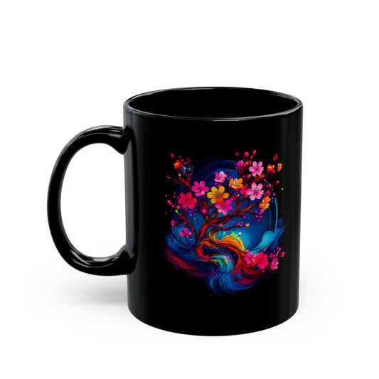 Cherry Blossom Black Mug, Coffee Cup, Tea Mug, Gift for Her, Decorative Drinkware, Home Office Essentials